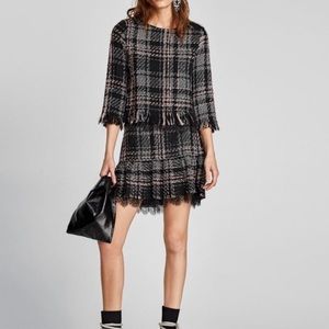 Zara Pink/Black/Metalic Tweed Skirt Size XL